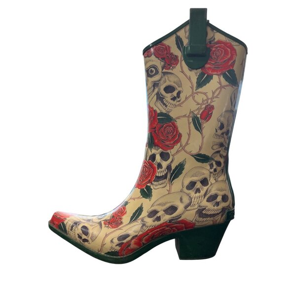 Corkys Womens Skull & Rose Print Cowboy Rain Boots Rubber Size EU 38 / US 8 - Picture 9 of 10